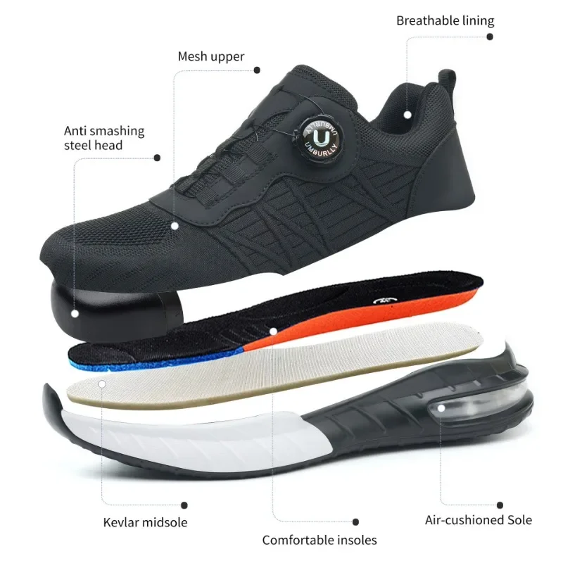 Men's Anti Smashing and Anti Piercing Steel Toe Caps  Breathable and Comfortable for All Seasons  Work Safety Shoes