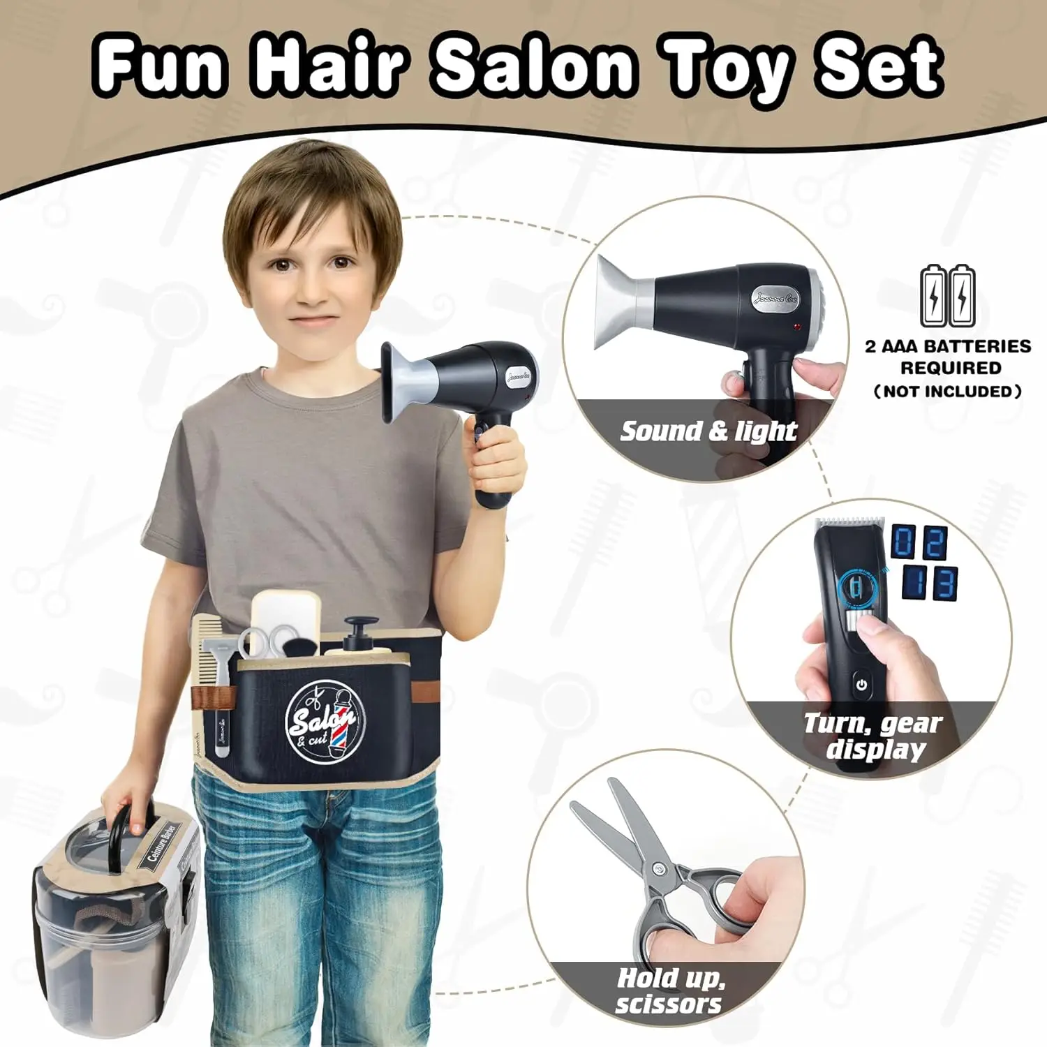 Cool Kids Barber Shop Playset-Hair Cutting Kit for Role Play, Salon, Pretend Play Gift for Boys Girls Age 3+,Christmas,Birthday