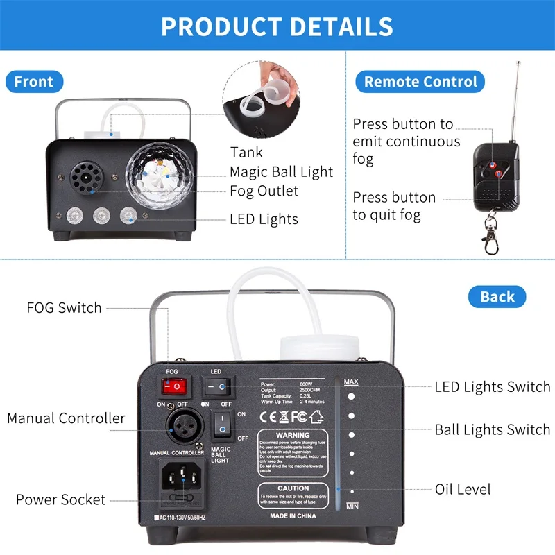 500W LED RGB Wireless Remote Control Fog Machine DJ Disco Smoke Machine For Party Wedding Halloween Stage Effect Fogger