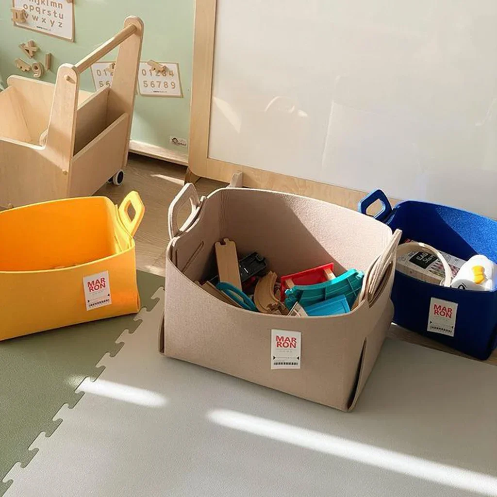 Fashion New Washable Wool felt Fabric Folding CD Storage Box Foldable Bins Toys Organizer With Lid Storage Basket Laundry Basket 4