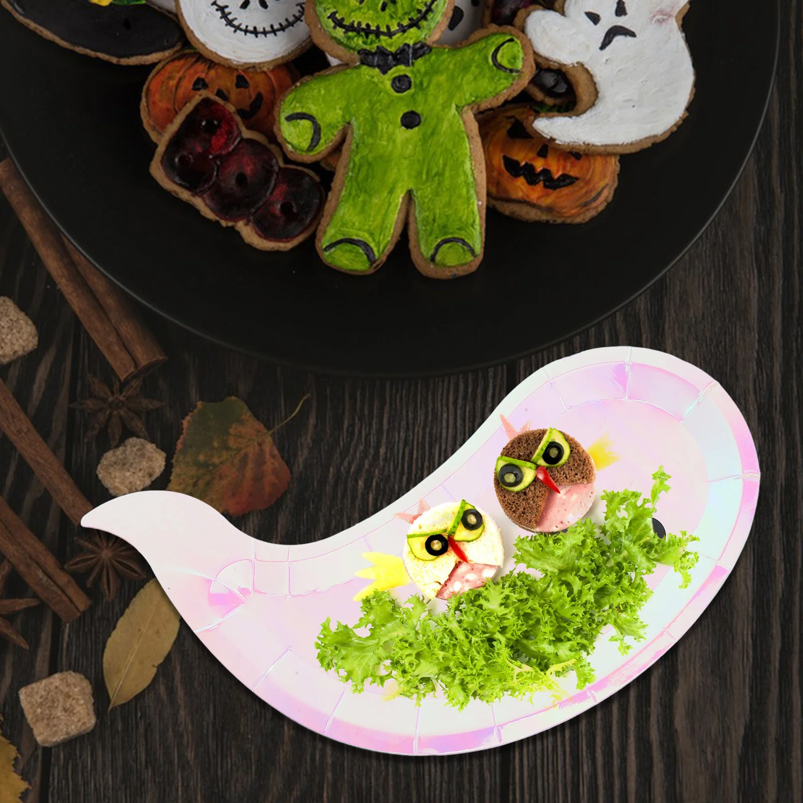 8 Pcs Ghost Plate Household Food Halloween Snack Trays Decor Gathering Cake Paper Plates Shaped
