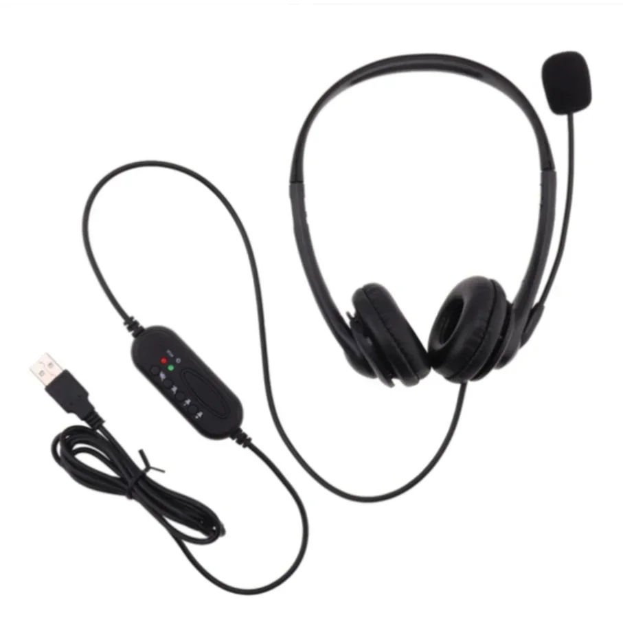 50pcs USB 소음 차단 유선 헤드셋 PC 노트북 이어폰 용 마이크가있는 범용 비즈니스 컴퓨터 헤드폰