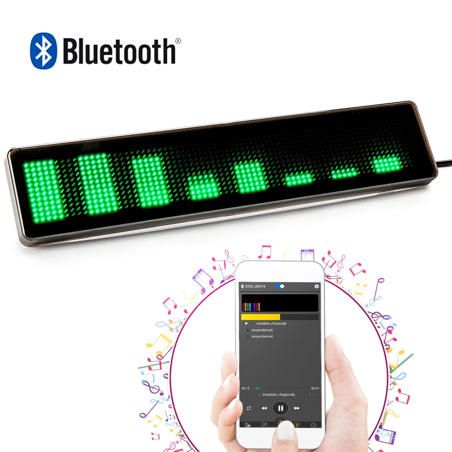 Bluetooth 23CM Led Car Sign Display SMD Programmable Scrolling Message Board Led Screen for Car