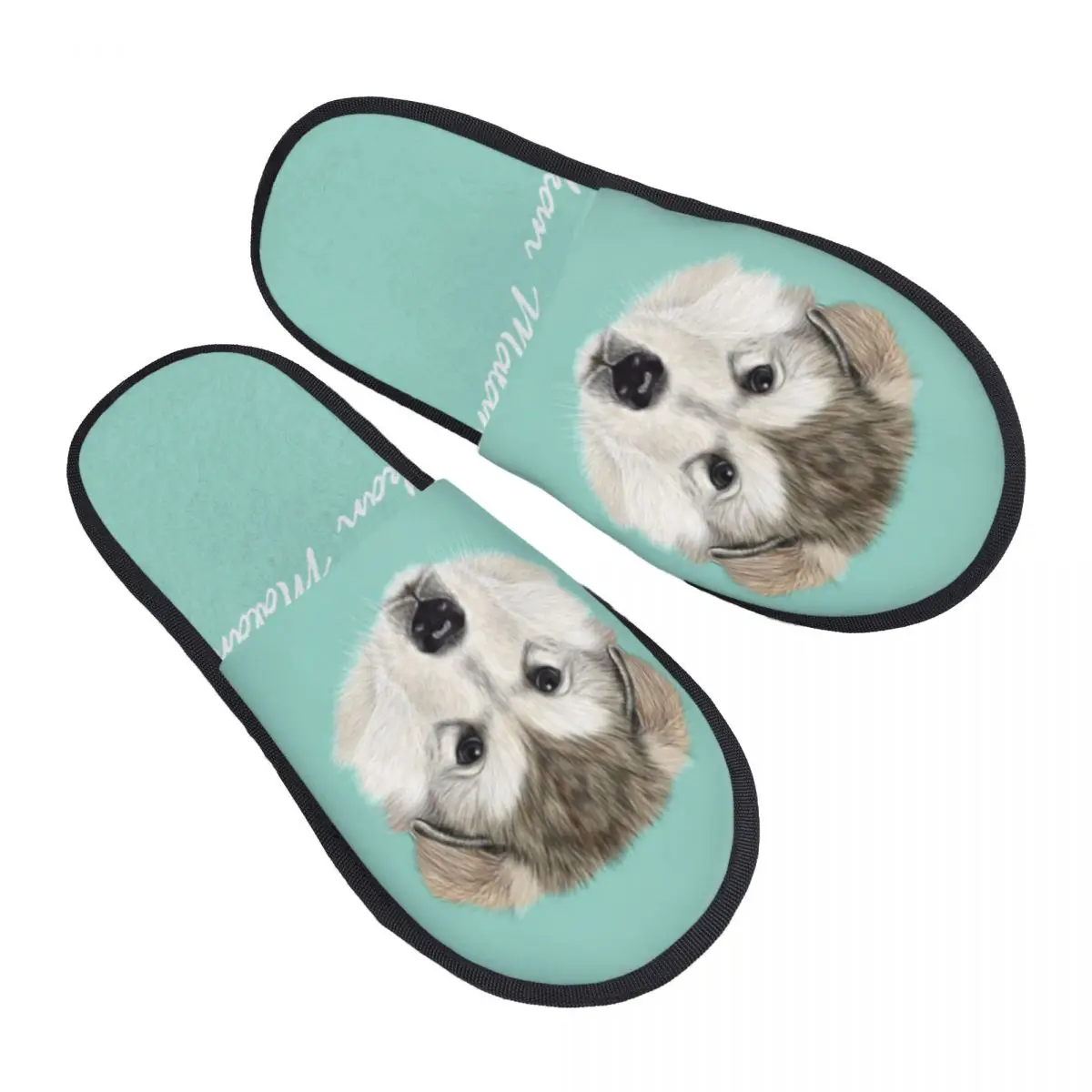 

Indoor Slippers Portrait Of Puppy Dog Plush Slipper Autumn Winter Shoes House Flat Floor for Bedroom