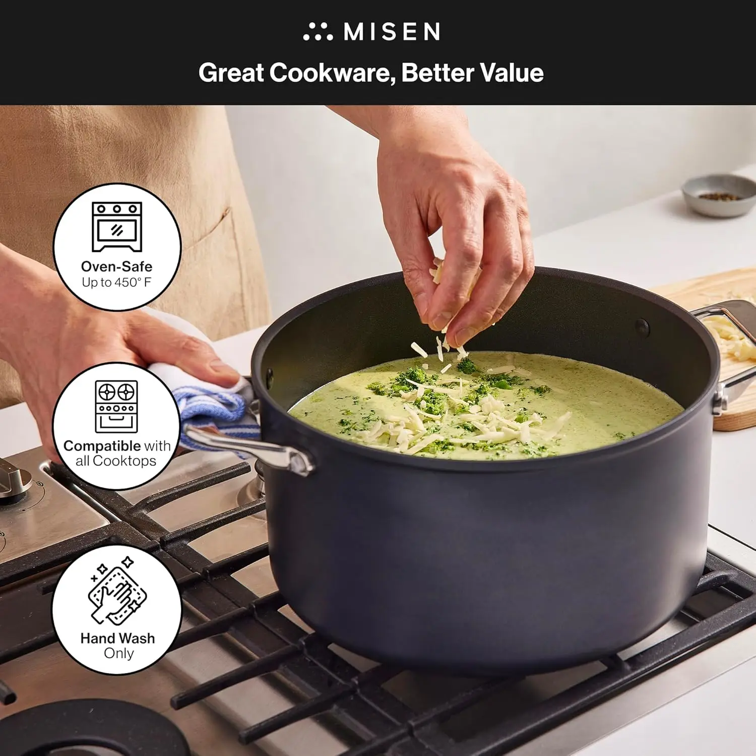 Lid-8 QT Stew & Soup Pot-Stay Cool Handles, Induction Ready, Non-toxic Coating for Large Family Cooking, Simmering Soups
