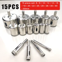 

6-50mm 15pcs Diamond Coated Hss Drill Bit Set Tile Marble Glass Ceramic Hole Saw open Drilling Bits Diamond Core Bit
