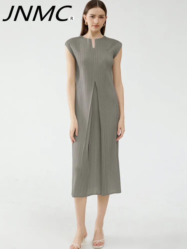 

JNMC Fashionable And Elegant Vest Design Sleeveless V-neck Patchwork Dress For Women New Spring Summer 2024