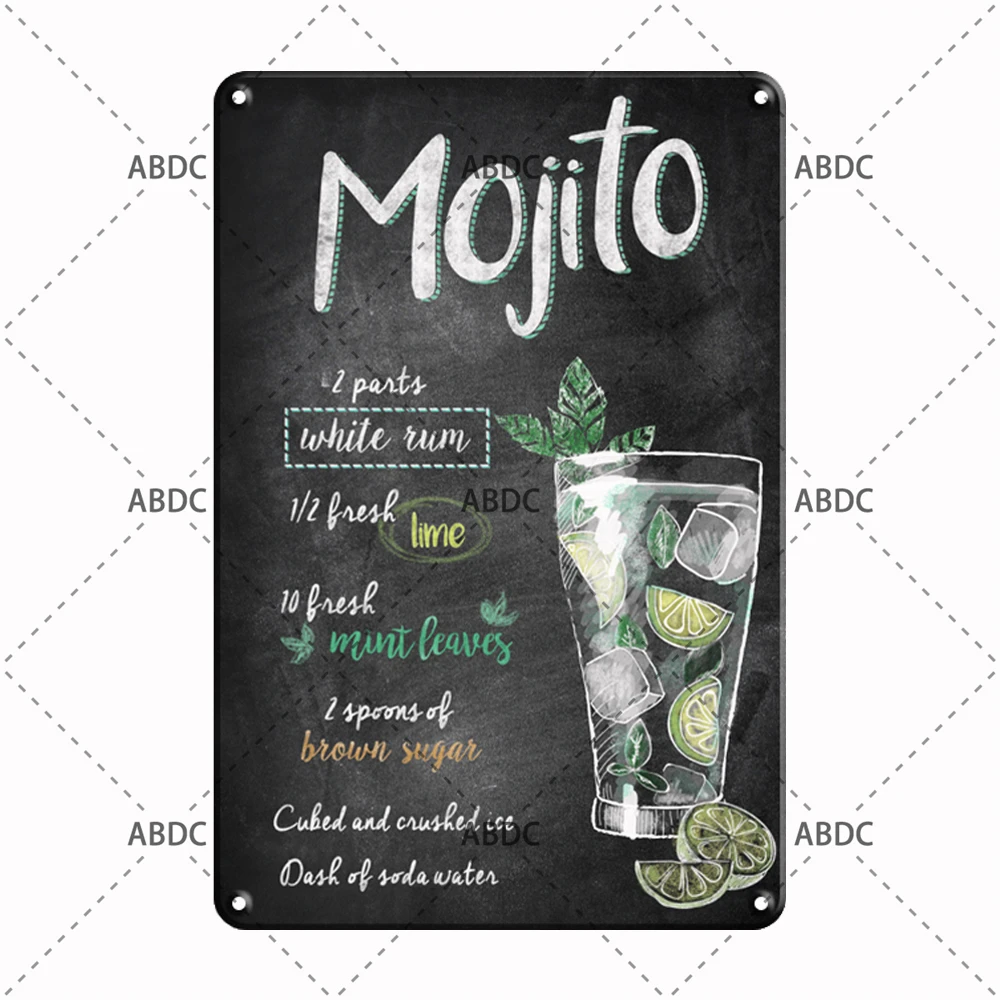 

Cocktail Mojito Vintage Fun Poster Metal Tin Sign Bar Club Courtyard Home Wall Decoration