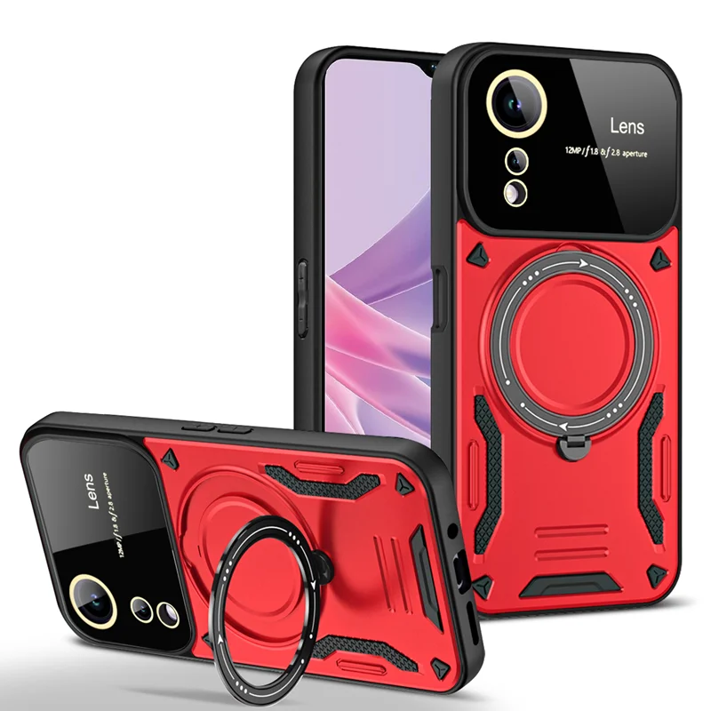 Shockproof Armor Wireless Charging Magsafe Case with Magnetic Ring Cover