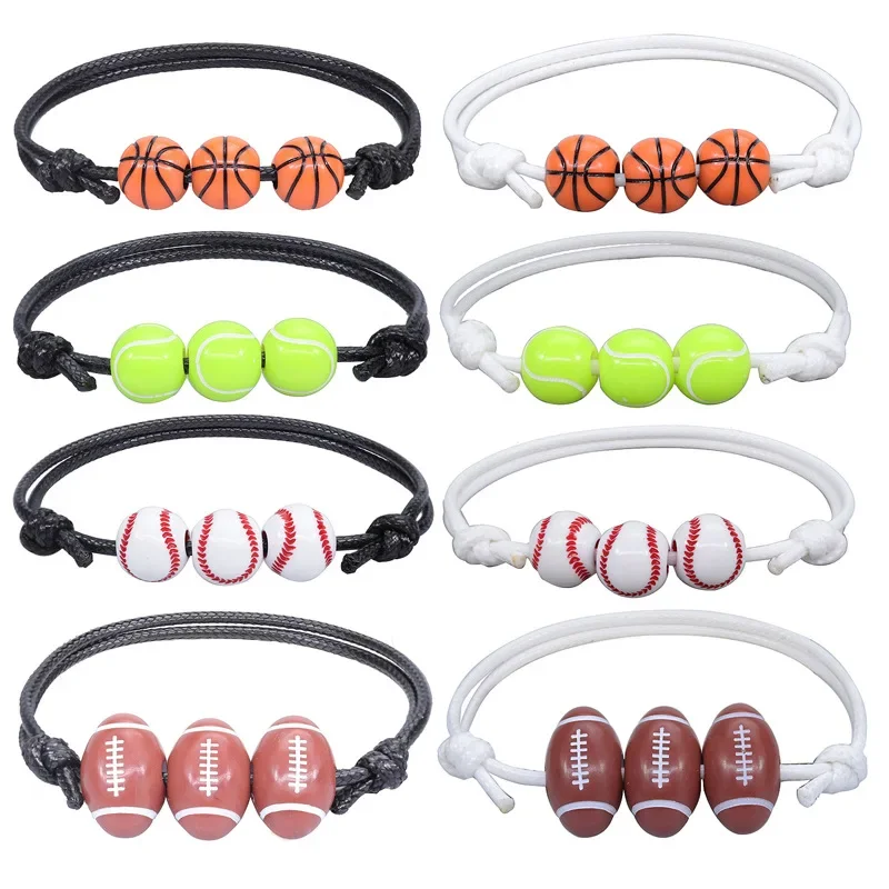 

Sports Bracelet Basketball Baseball Bracelet Waxed Thread Braided Tennis Football Bracelet Boys Girls