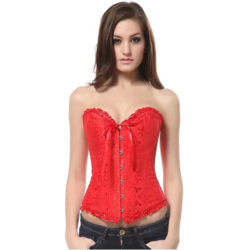Corset Top Plus Size Women Bustier Overbust Sexy Lace up Floral Lingerie Vintage Gothic Victorian Fashion Black Red DropShipping