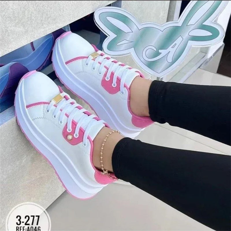 

Mixed Colors Lace Up Sneakers New 2023 PU Leather Woman Shoes Casual Fashion Contracted Jogging Shoe Zapatillas Mujer