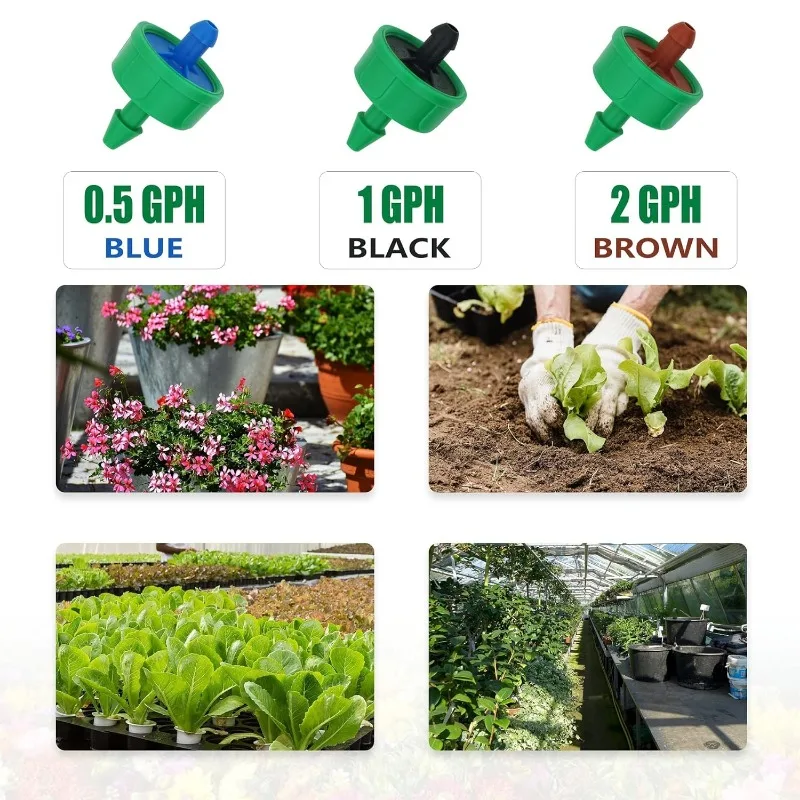 50pcs Drip Irrigation Emitter Pressure Compensating Drippers 0.5 1 2 GPH Constant Flow Head Parts for 1/4 Watering Tubing Line