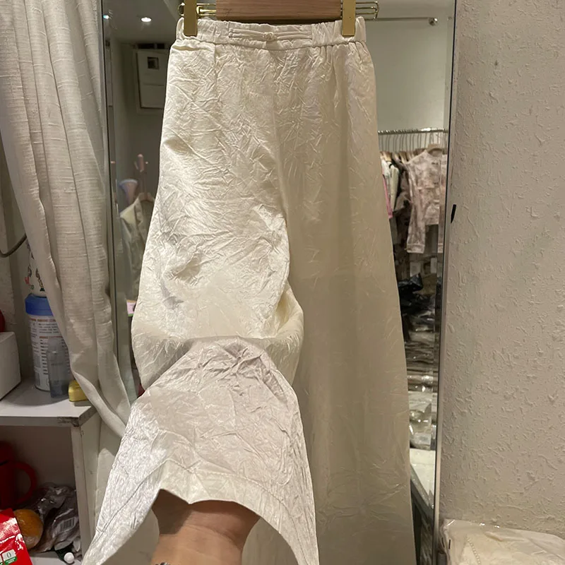 

European Off White High Grade Soft Straight Leg Casual Pants for Women 2023 Summer Autumn Jacquard High Waist Wide Leg Pants
