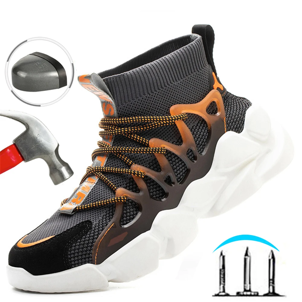 

2022 Men's Work Boots Indestructible Safety Shoes Men Steel Toe Shoes Puncture-Proof Work Sneakers Male Shoes Adult Work Shoes