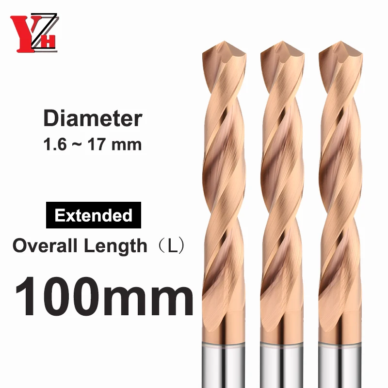 YZH Carbide Twist Drill Total Length 100mm Solid Tungsten Bits HRC55 CNC Straight Handle Drilling Hole For Metal Iron Steel yzh carbide twist drill total length 150mm solid tungsten bits hrc50 cnc straight handle drilling hole for metal iron steel