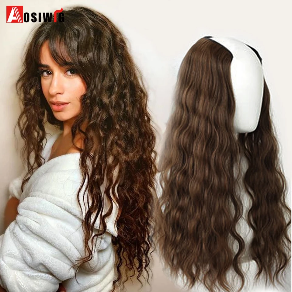 Aosi Fake Hair Extensions Clip Hairpiece V-shaped Half Wig Natural Wavy  Extension False Strands Synthetic Hair On Hairpins Women - Synthetic  Clip-in One Piece(for White) - AliExpress