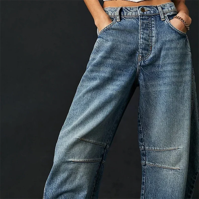 2024 Cropped Jeans for Women y2k Aesthetic Solid Casual Loose Low Waist Baggy Denim Trousers Wide-Leg Washed Jeans Tapered Pants 2