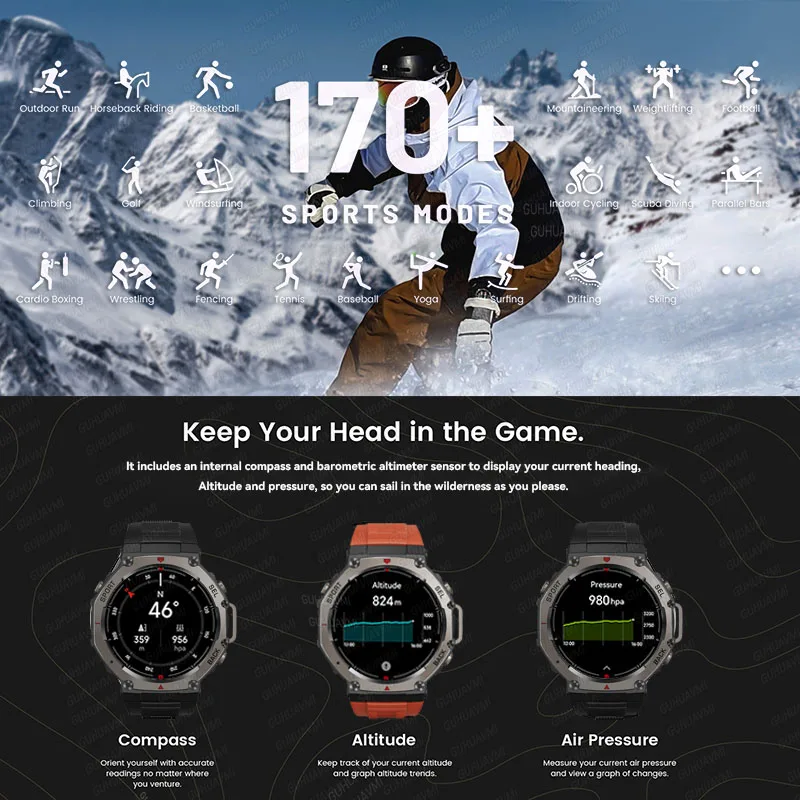 GPS Smart Watch 1.43'' AMOLED Bracelet Compass Altimeter Barometric 10ATM IP69K Waterproof For HUIAWE 2025