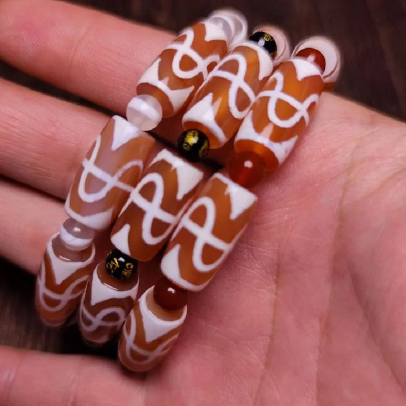 

Tibet Tiger Teeth Lotus Totem Natural Imperial Concubine/White Vermilion Agate Bead Women's Talisman Bracelet Free Shipping