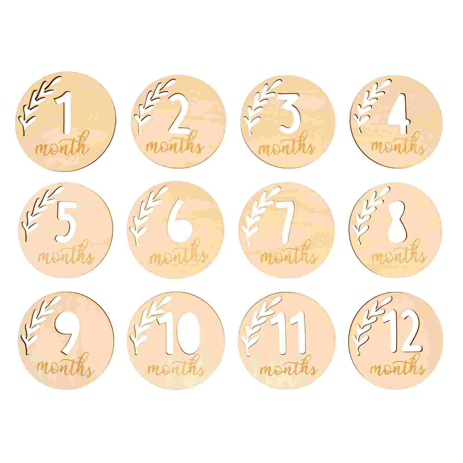 

12pcs Monthly Milestone Cards Wood Milestone Sign Age Markers Photo Cards Newborn Birth Announcement for First Year Photography