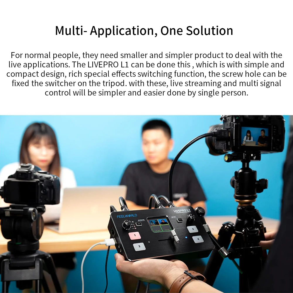 FEELWORLD LIVEPRO L1 멀티 포맷 비디오 믹서 스위처, 멀티 카메라 제작, 4 x HDMI 입력, USB3.0 라이브 스트리밍