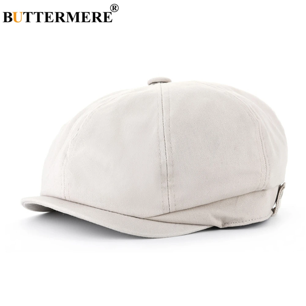 

BUTTERMERE Summer Men Newsboy Cap Cotton White Octagonal Hat British Vintage Berets Gatsby Duckbill Flat Caps Large Size XL