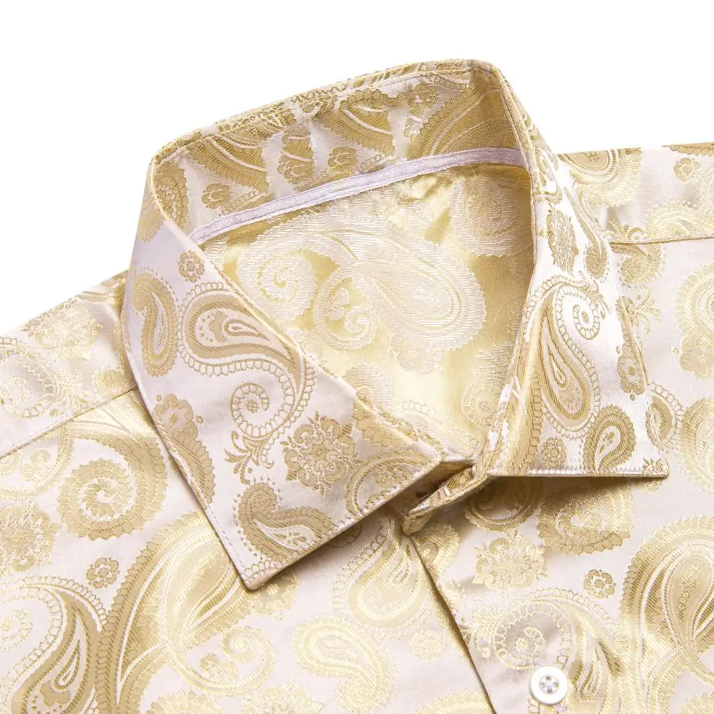 Hi-Tie Gold Beige Ivory Champagne Silk Mens Shirts Lapel Long Sleeve Dress  Shirt Jacquard Blouse for Male Wedding Business Prom - AliExpress 200000343