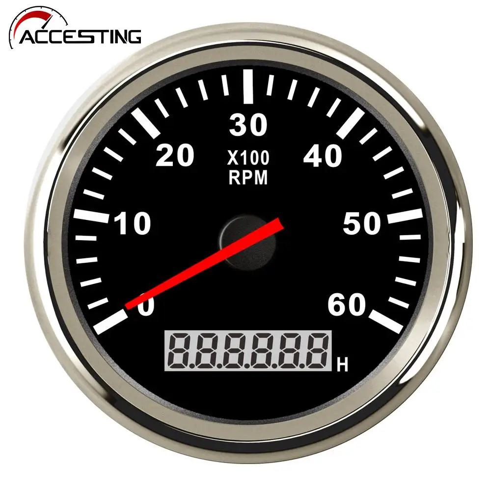 Tachometer Gauge Engine Tachometer Tachometer Meter Engine Hour Meter Car Boat Motorcycle Digital Tachometer Diesel Gasoline Engine RPM Gauge LCD Hourmeter Display 6000/ 8000 RPM Tacho Meter