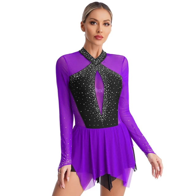 Vestito Pattinaggio Artistico Donna Con Strass - Maniche Lunghe, Tutu, Per Balletto, Latino E Ginnastica Ritmica - Foto 3