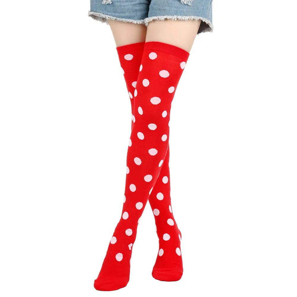 Vintage-Inspired Red and Black Polka Dot Thigh High Stockings