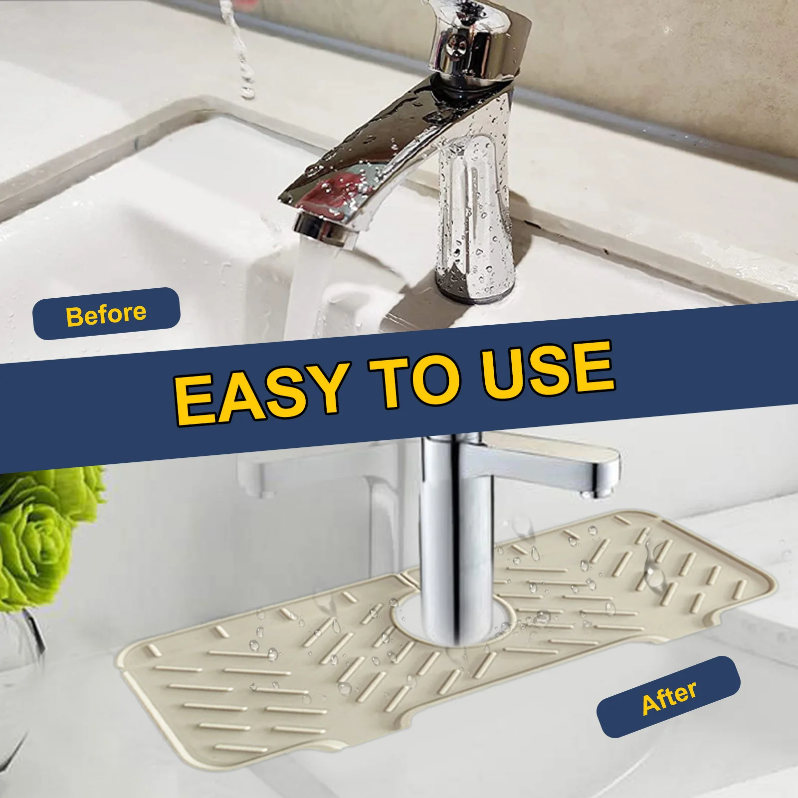 1/2PCS Silicone Faucet Mat for Kitchen Sink - Splash Guard, Bathroom Faucet Water Catcher Mat, Sink Draining Pad Behind Fauce