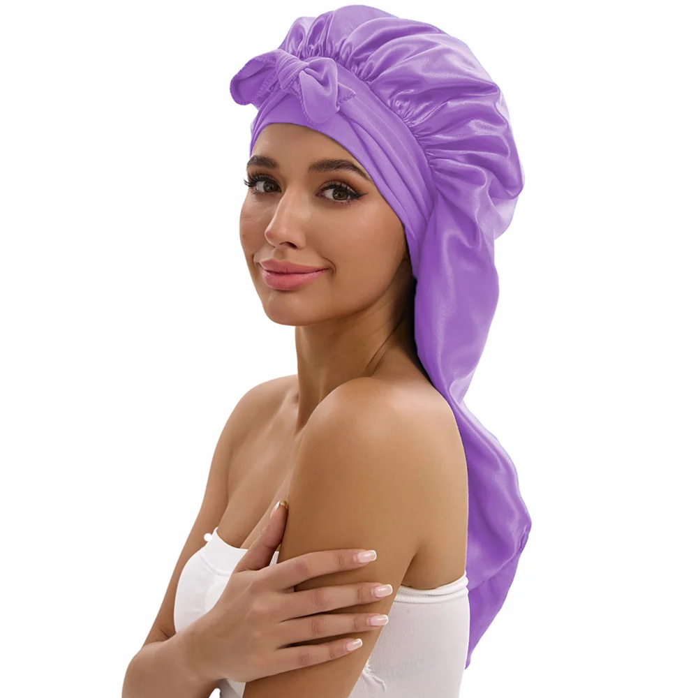 Women Long Tail Satin Hair Bonnet, Color Elastic Band Hair Care Hat, Bonnet for Treatment Bonnet Satin