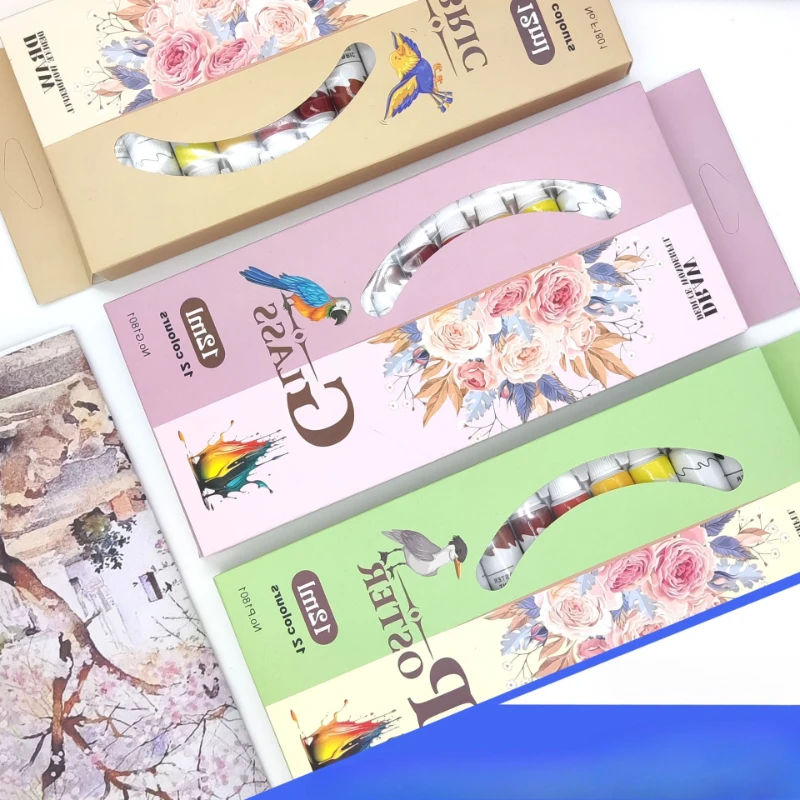 12색 12ml 아크릴 구아슈 수채화 세라믹 섬유 유화 물감 강력한 커버력 그라피티 여행 스케치용