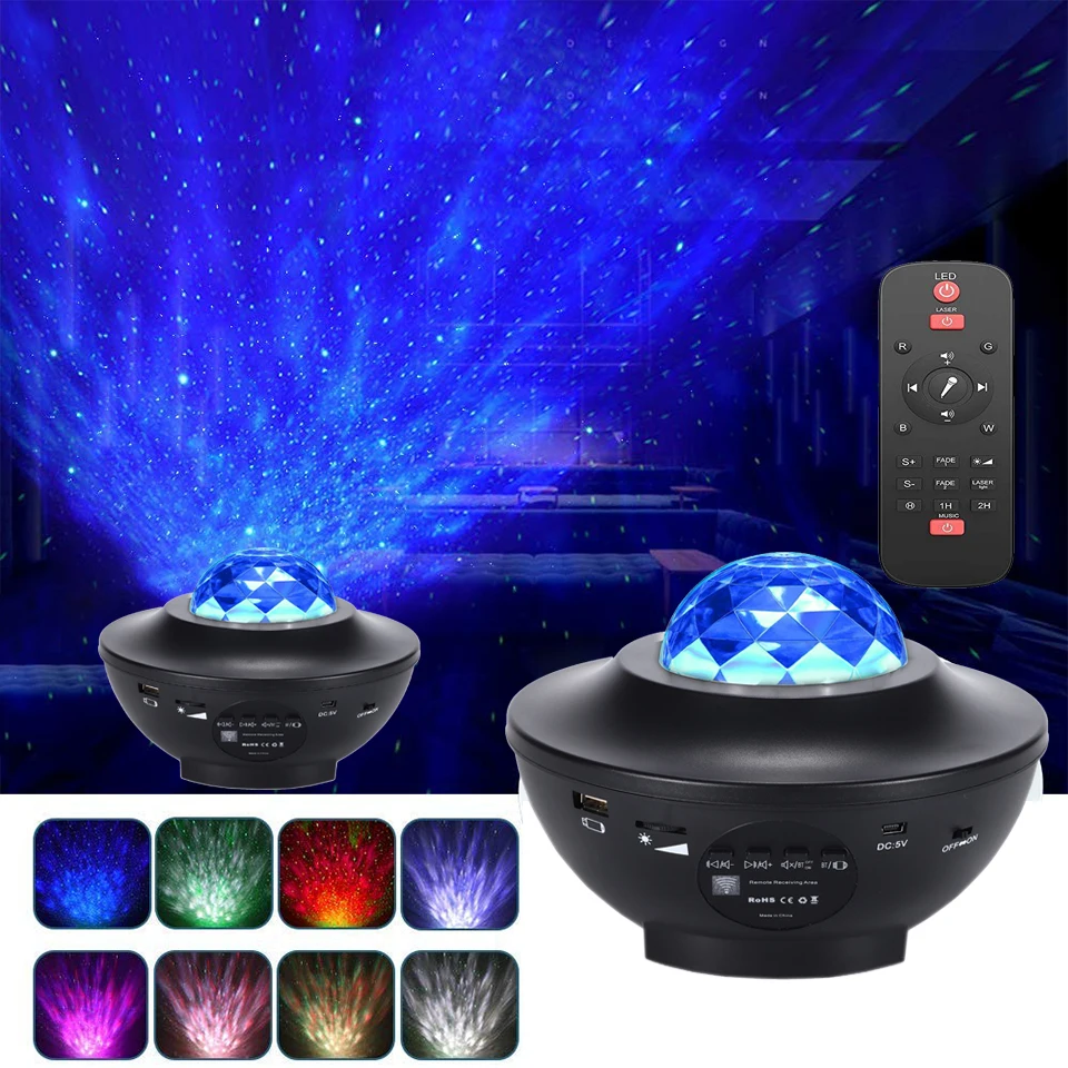 LED Star Projector Night Light Ocean Wave Galaxy Starry Sky Projector Night Lamp Music Bluetooth Speaker For Kid Gift Room Decor 3d night light