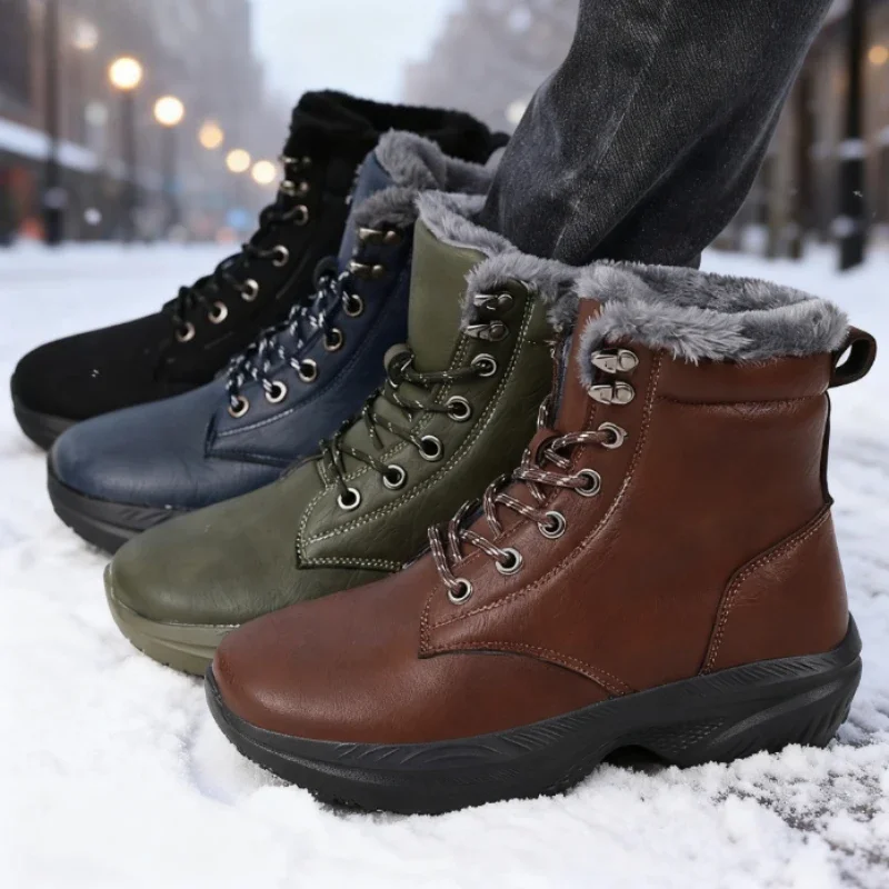 Popular Men's Winter Snow Boots Handmade Leather Waterproof Warm Sneakers New Outdoor Non Slip Hiking Shoe Cold Weather Footwear