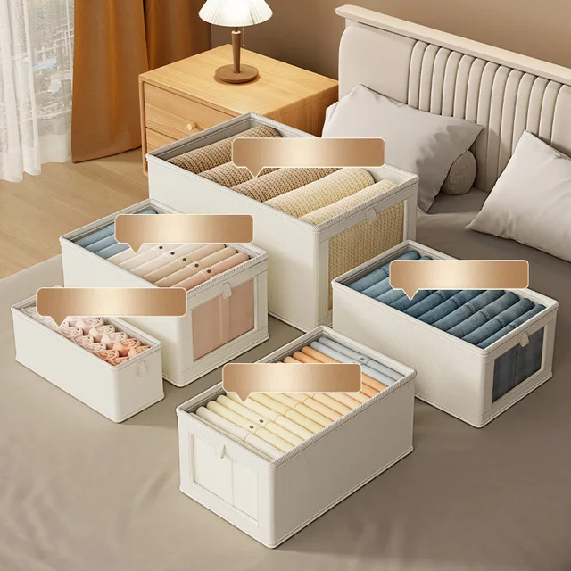 Boîte de rangement pliable pour vêtements, avec couvercle, boîte de rangement pour sous-vêtements, chaussettes, organisateur de garde-robe anti-humidité et anti-poussière 5