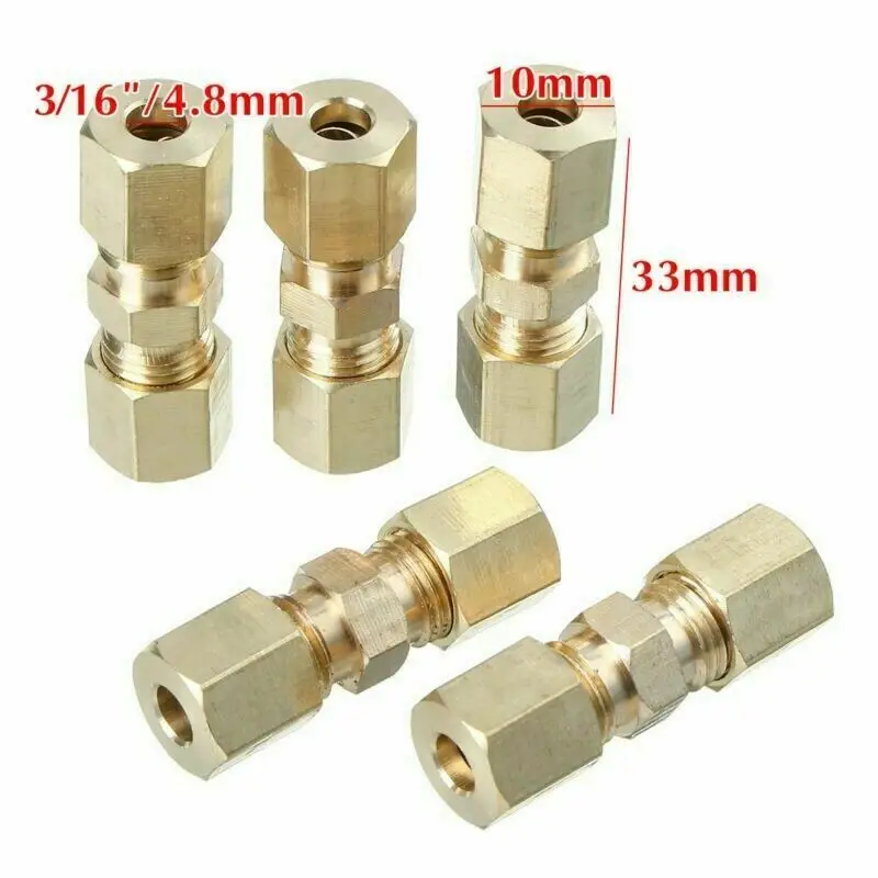 5x Brass Brake Pipe Connector Tube Tubing Joiner Line Union 33mmx10mm 3