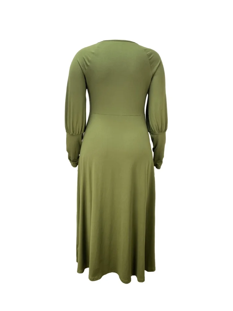 Wmstar Plus Size Dress Women Wholesale Long Sleeved Round Neck Solid Fashionable Ruffled Dress Drop Shopping New Style 2025