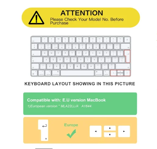 Silicone Keyboard Cover EU Layout for MacBook Air 13" A1466 A1369 A1278 A1286 A1502 A1425 A13 for MacBook Pro 13/15" 2015