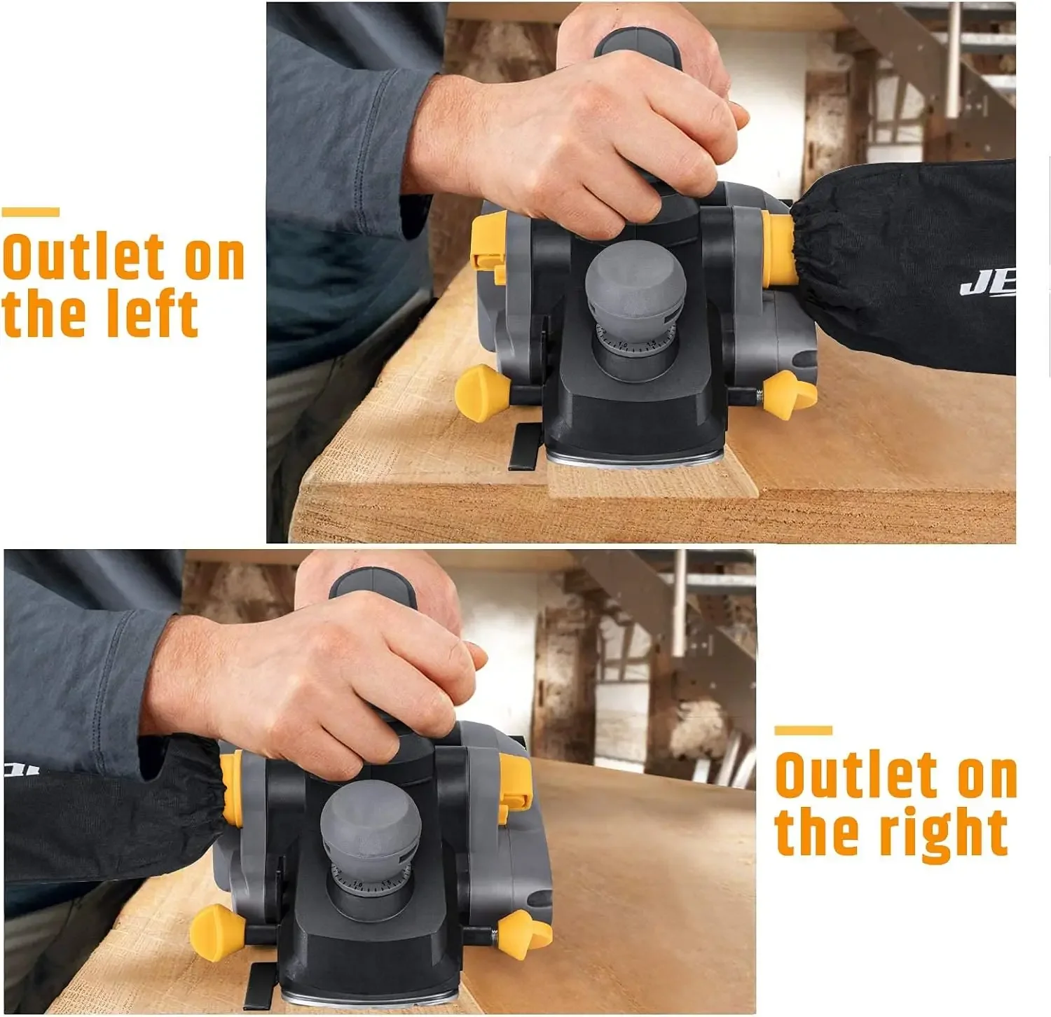 Electric Planer, JELLAS 7.5-Amp 16500 Rpm Power Hand Planer, 3-1/4 Inch Cut Width, Dual-dust out System, Dual-handle Design