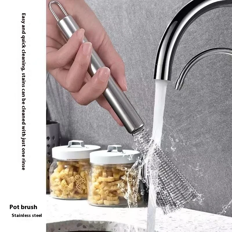 Stainless steel pot brush new large cleaning kitchenware without hiding dirt kitchen and household pot washing tool steel wire