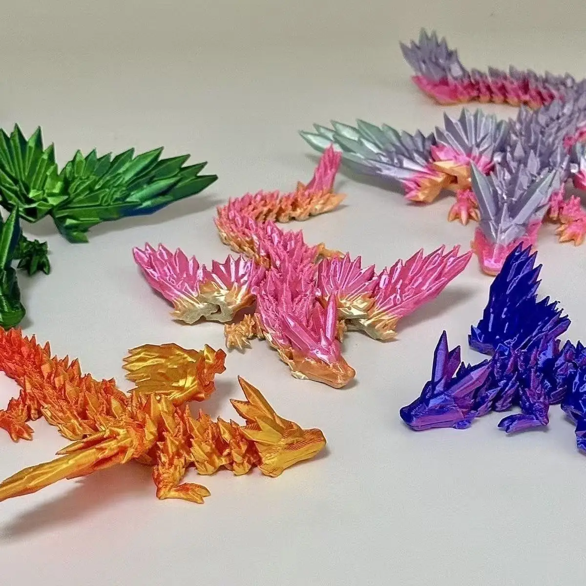 3D Printed Colorful Gem Dragon Figurines Movable Joint Rotatable Articulated Crafts Western Style Miniature Desk Ornament Dragon 5