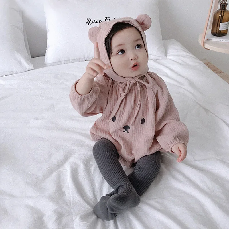  모자가 달린 긴 소매 유기농 코튼 바디 수트,  소녀 소년 의류, 사진 의상