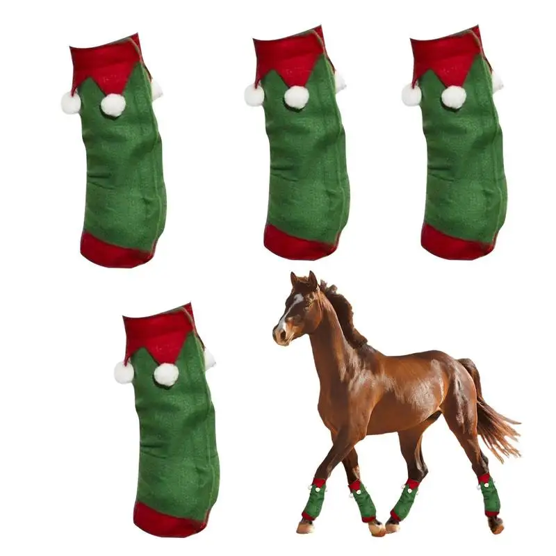 

4pcs Christmas Decorative Horse Leg Wraps Winter Warm Plush Horse Leg Protection Cover Farm Horse Hoof Guard Equestrian Supplies