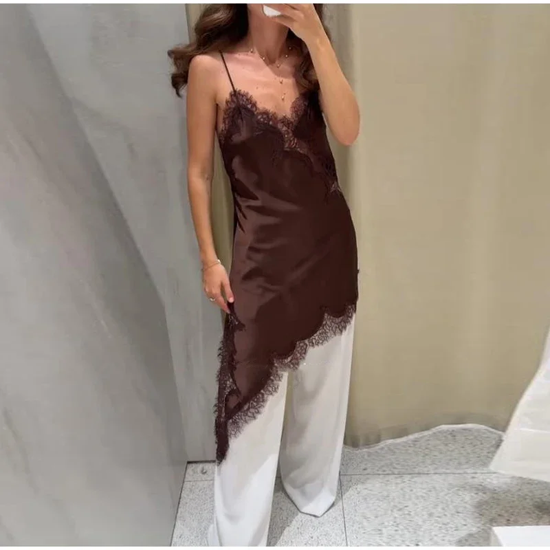 Sexy Lace Patchwork Blouses For Women, Sleeveless Square Neck, For Party Club, Vacation Chic Lady Shirts - Uniqwear