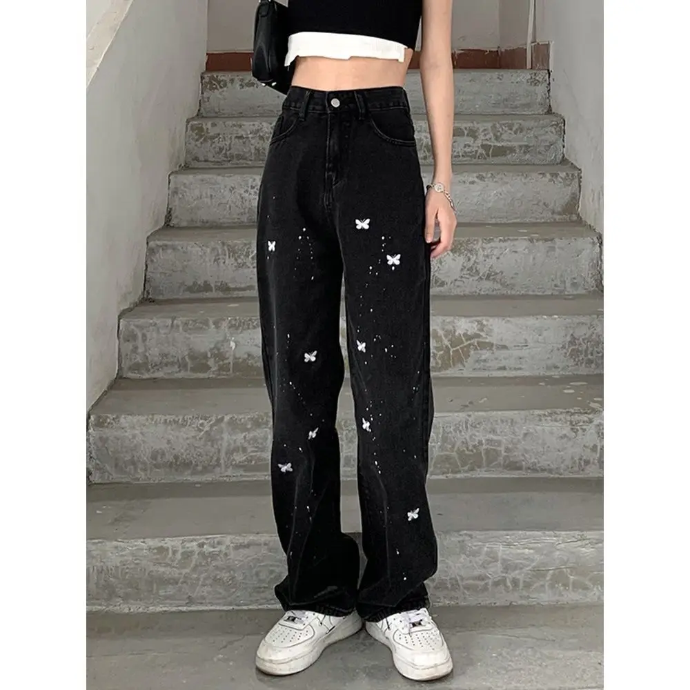 

Vintage Embroidered Butterfly Y2K Jeans Women High Waist Baggy Streetwear Graphic Denim Pants Aesthetic Punk Hippie Trouser