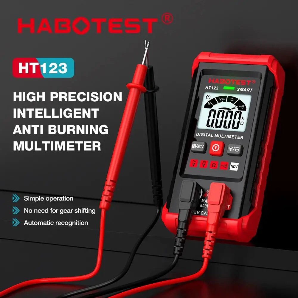 HABOTEST HT123 Smart Digital Multimeter AC/DC Voltage Resistance Continuity Measurement Tester NCV Multimeter with Backlight digital multimeter multimeter tester