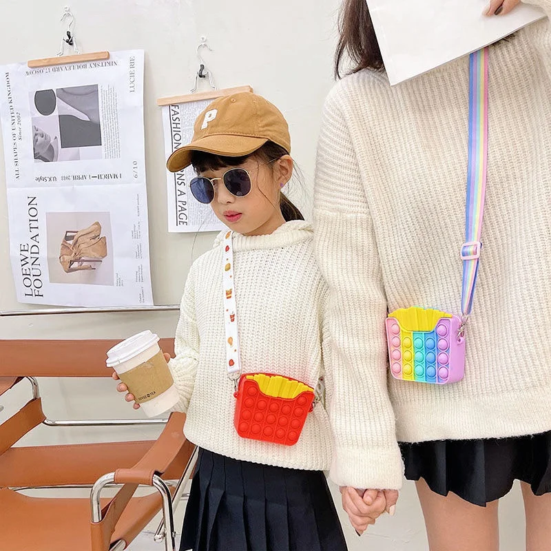 

Cute Pop Shoulder Bag Purse Fidget Food potato chips Bag For airpods Headphone Storage Case for iPhone USB Cable Accessory Gifts