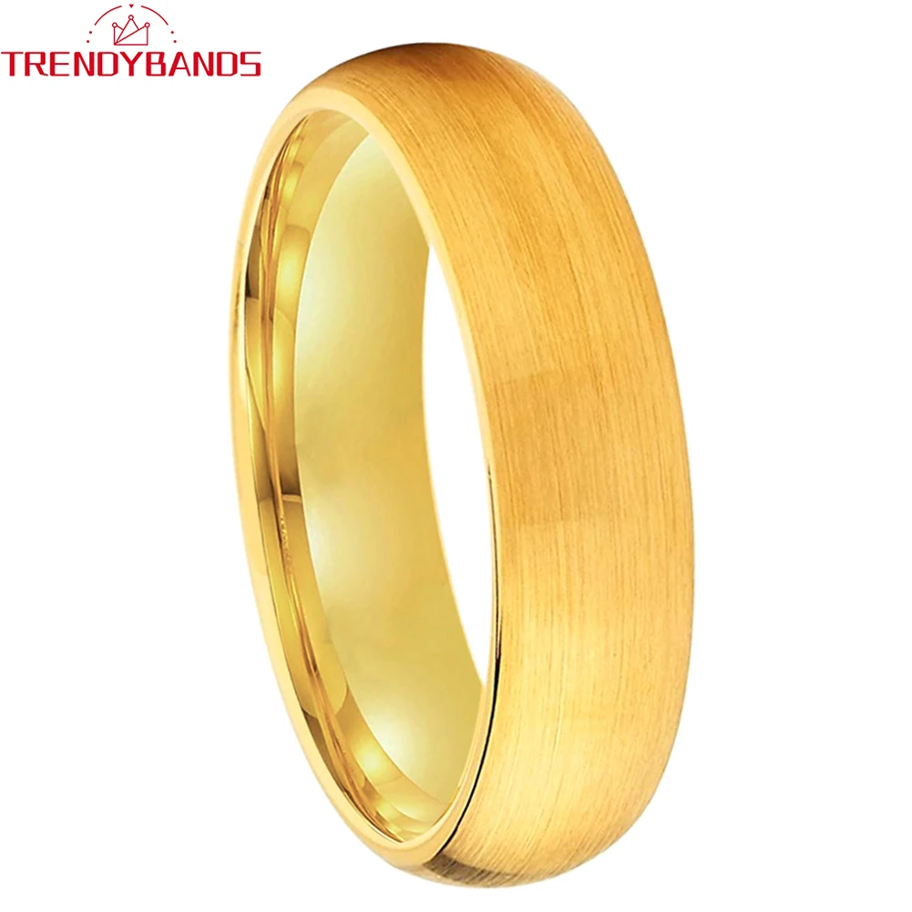 8mm 6mm Gold Plated Wholesale Rings for Women Men Tungsten Carbide Engagement Wedding Band Domed Brushed Finish Fashion Jewelry